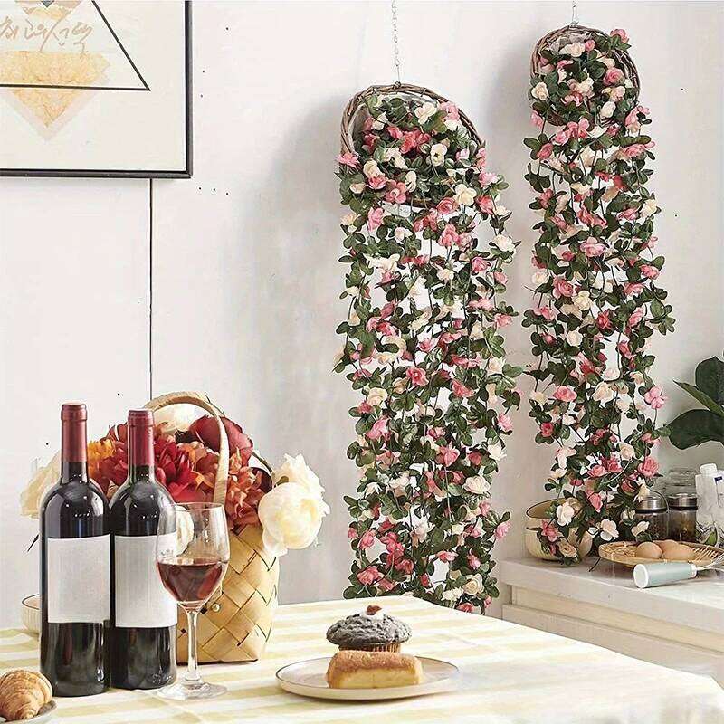 250CM Artificial Rose Rattan Vine - Wedding/Home Room/Autumn Garden/Outdoor Arch/Christmas Decor & DIY Fake Plants Y260130