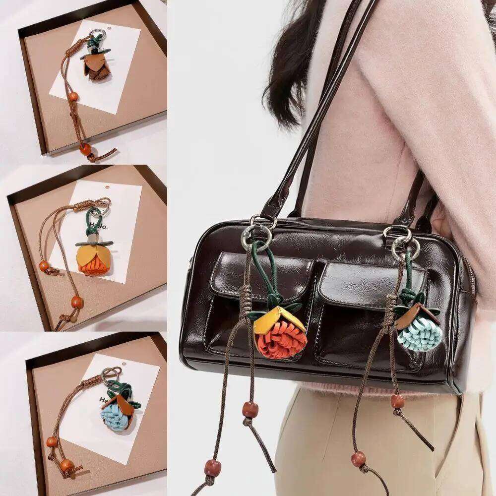 Creative Pinecone Flower Purse Hanging Cute Tassel Ball Handmade Rope Keychain Bag Pendants Charms For Bags New Z260130