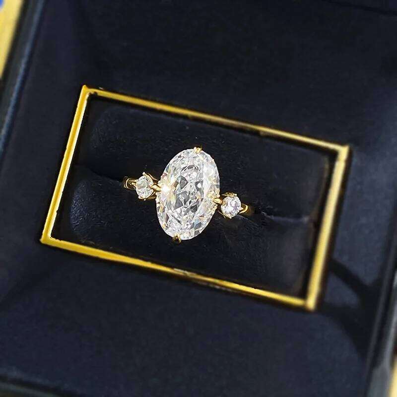 OEVAS 8*12mm Oval High Carbon Diamond Rings For Women 100% S925 Sterling Silver Plated 18K Sparkling Wedding Fine Jewelry XJ260130