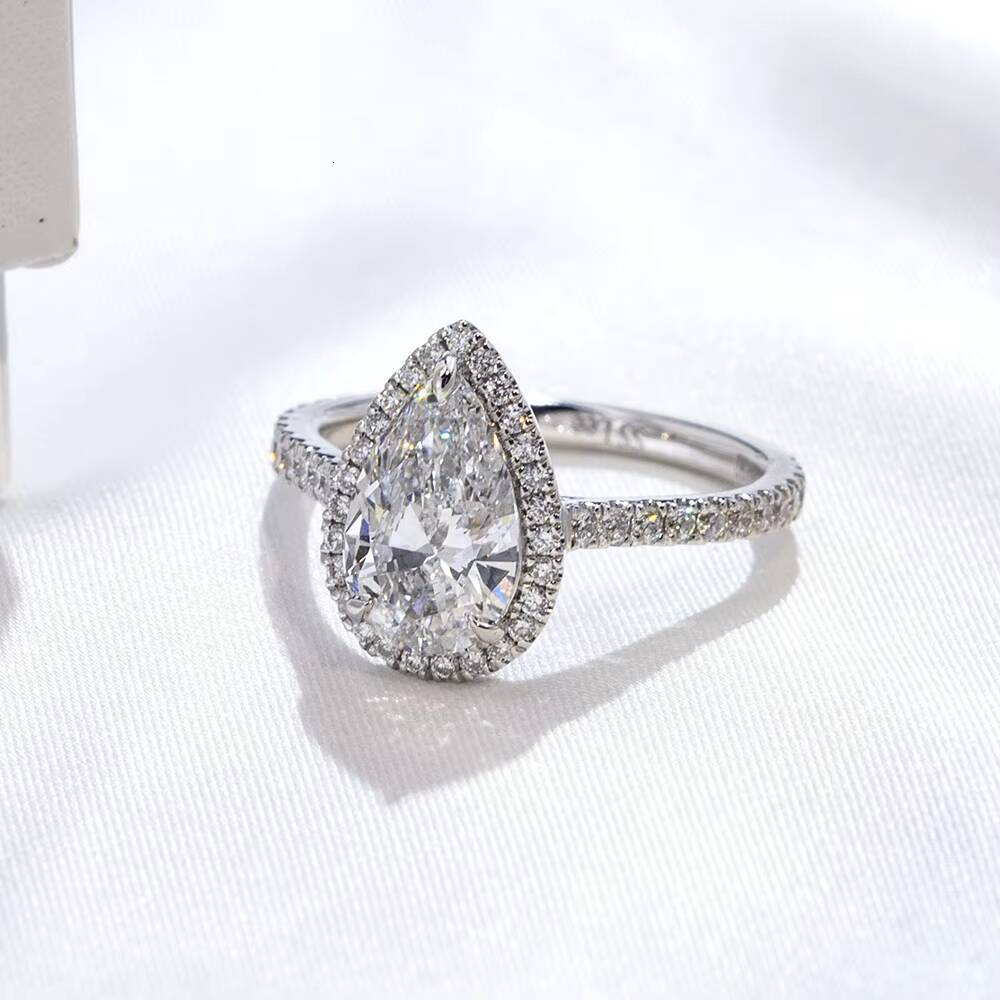 Fine Ring Jewelry Luxury Ring 2CT D VVS1 PT950 Pear Cut Lab Grown Diamond Ring