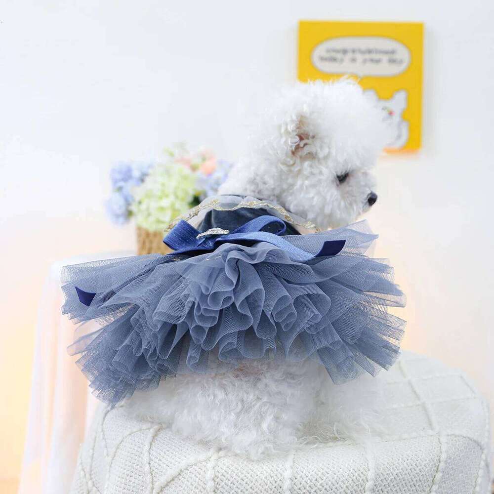 1PC Pet Clothing Spring Autumn Blue Bow Royal Dress Suitable for Small and Medium sized Dogs H260130