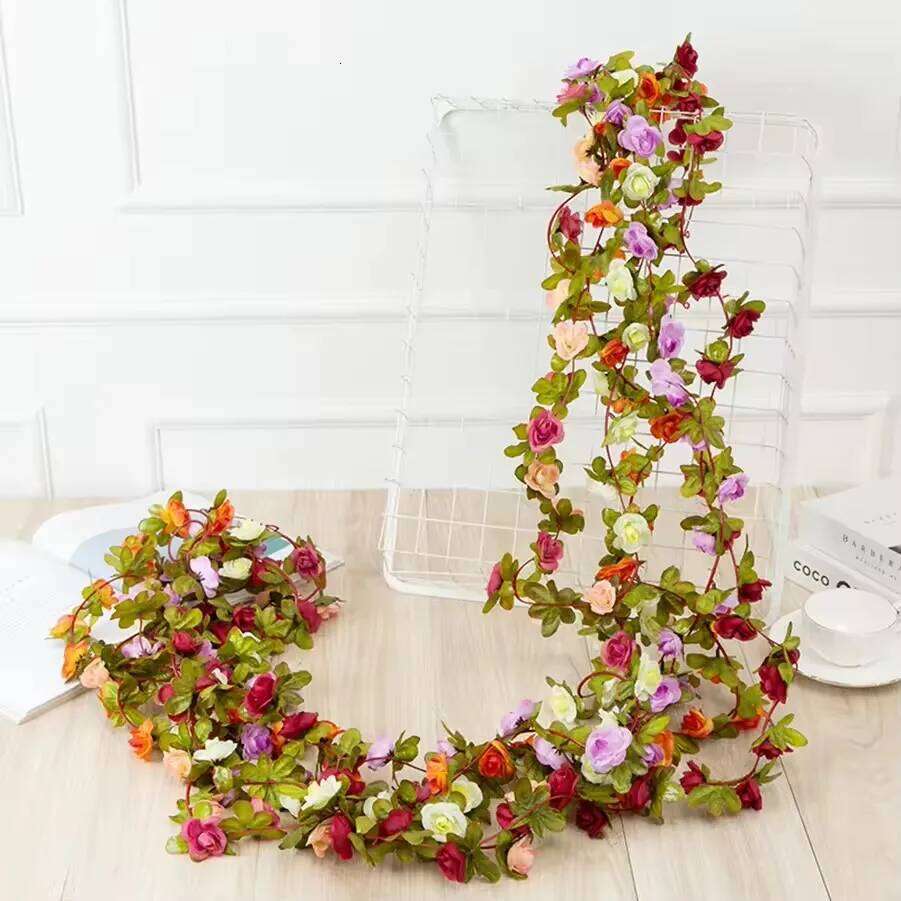 250cm Rose Vine Artificial Flowers Christmas Wreath For Wedding Accessories Decor Home Garden Outdoor Rattan Wall Decoration W260130