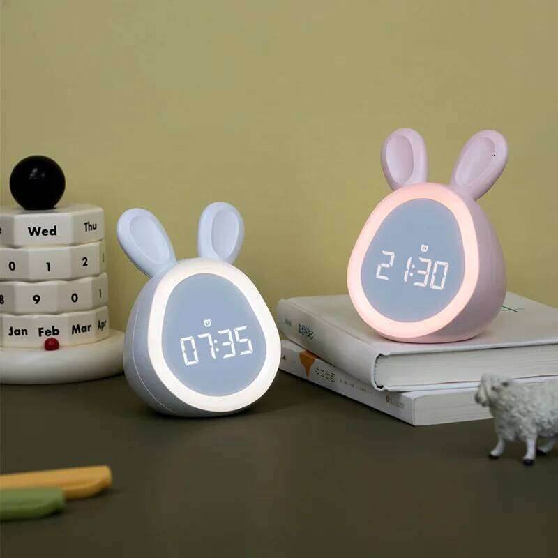 Mini cartoon rabbit LED alarm clock night for students dormitory digital display children wake up light USB charging W260130