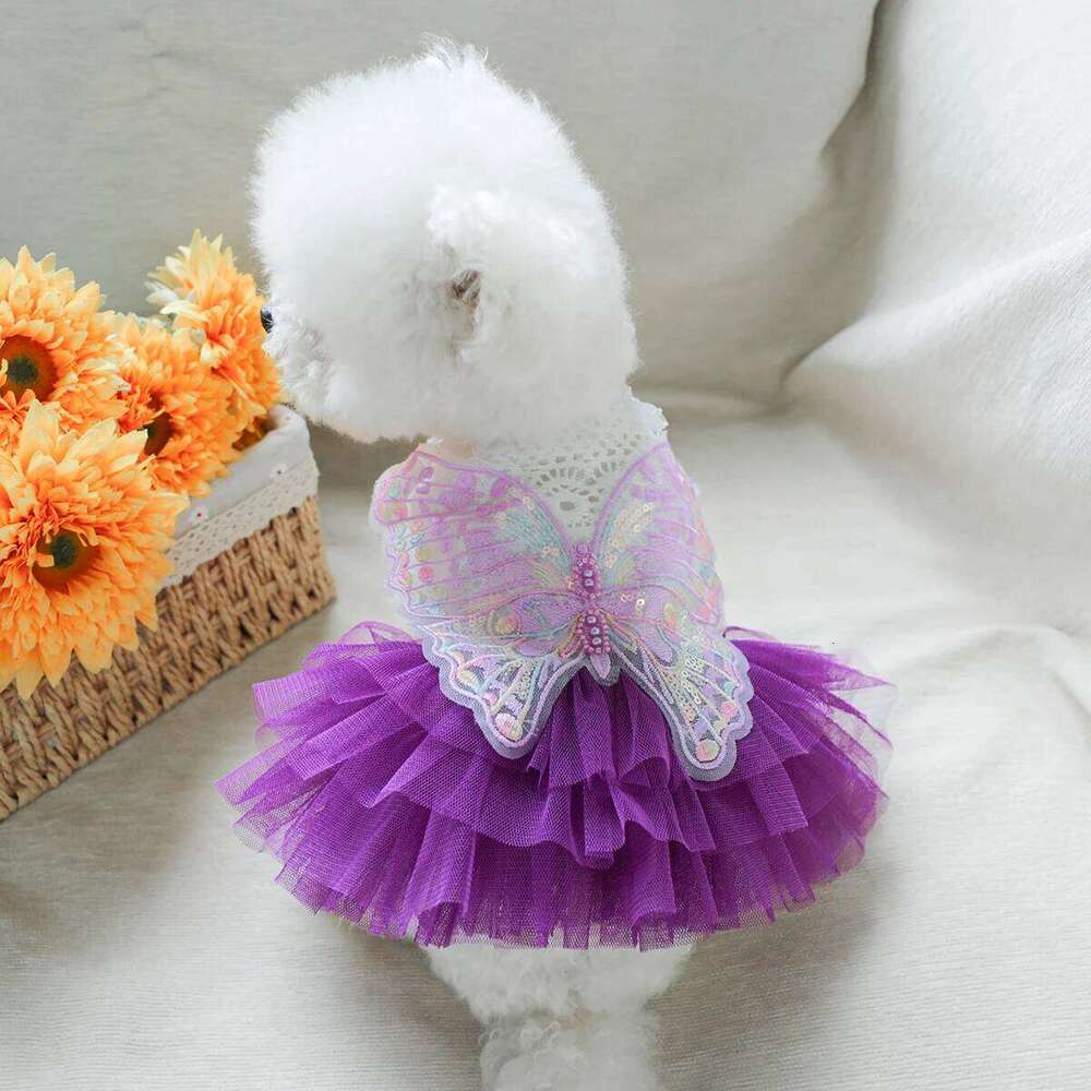 Butterfly Fairy Gauze Pet Clothes Dog Cat Purple Three-dimensional Wings Wedding Princess Skirt H260129