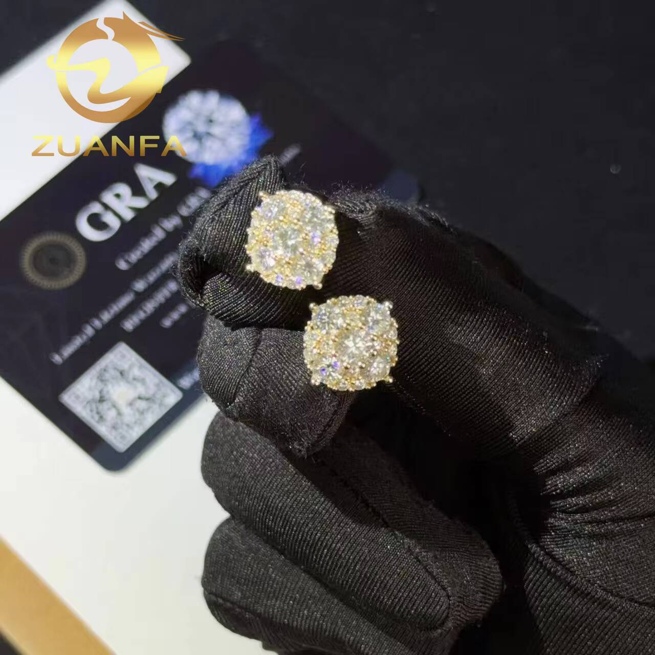 Wholesale Price 12mm Cluster Round Cut Moissanite Earrings Screw Back 925 Silver Hip Hop Earrings Cluster Earrings Men