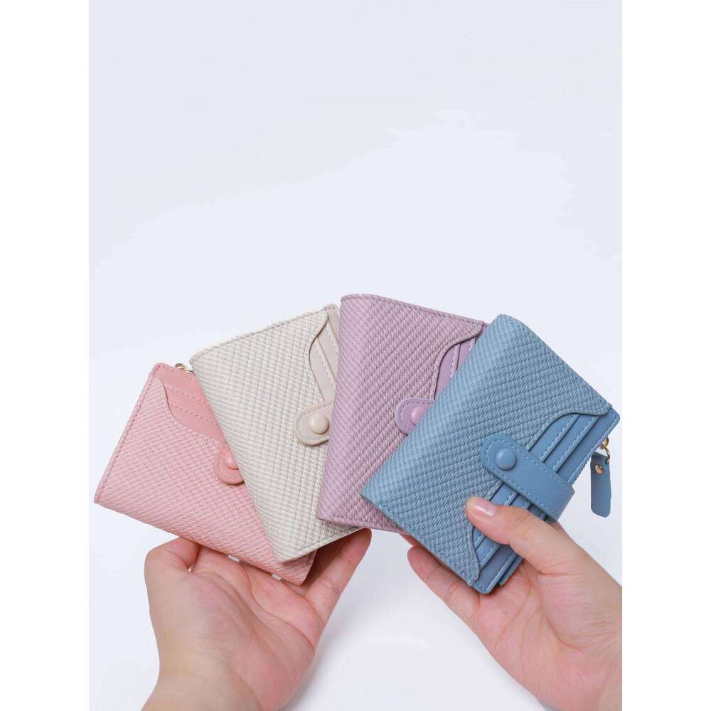 Stylish Mini Women's Wallet / Premium PU Leather Bi-fold Holder Minimalist Solid Color Portable Zippered Coin Purse Z260130