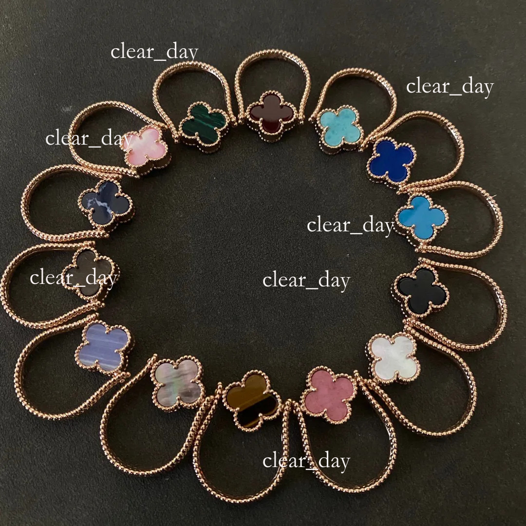 Designer Vanly Cleef Jewelry Four-Leaf Clover Laser Ring Flip Double-Sided Ring Red Agate Couple Vancleaf Ring 18K Rose Gold Plated Gold Plated 011