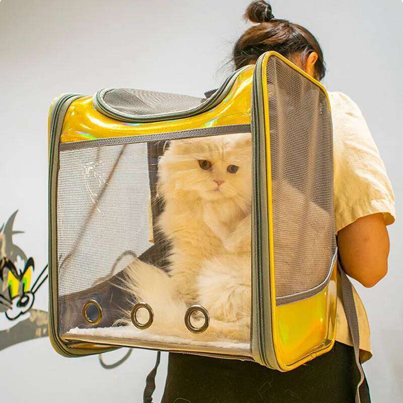 Cat Carrier Backpack Breathable Travel Outdoor Shoulder Bag For Small Dogs Portable Transparent Carrying Pet Supplies Laser 26H0130