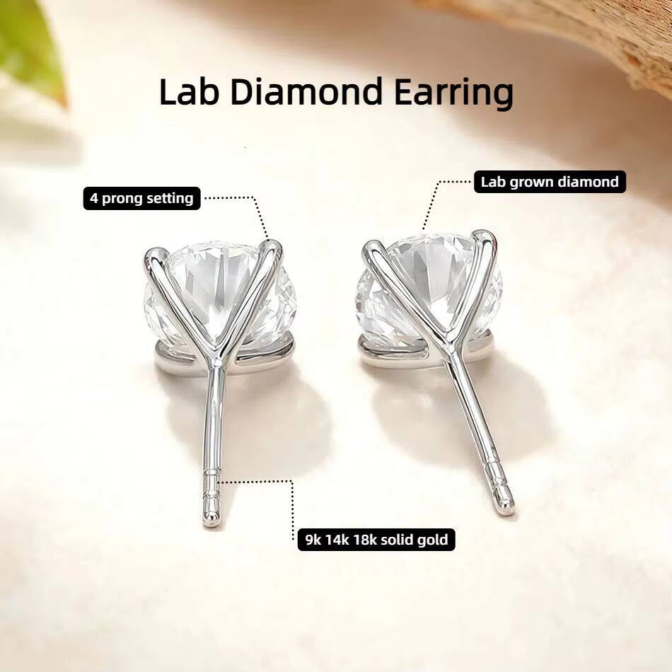 Wholesale Lab Grown Diamond Stud Earrings Round Cut 18k Solid Gold IGI Certified Unisex for Retailers Bulk Order Custom Earrings