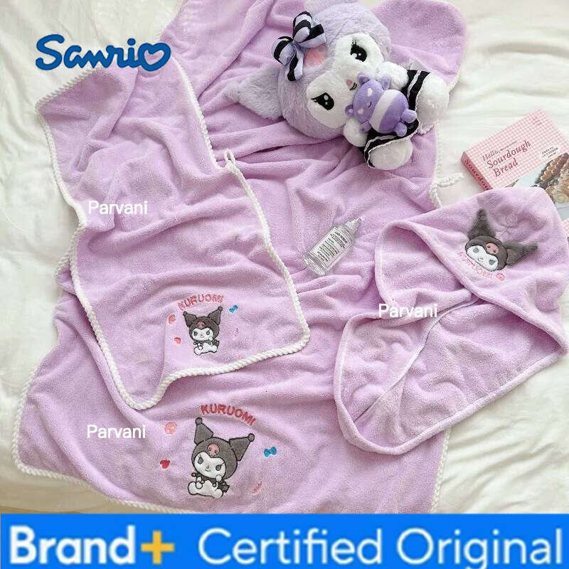 Sanrio NEW Cartoon Pom Purin Bath Towel Hair Twist Soft Water Uptake Children Washcloth Three-piece Suit Coral Velvet H260130