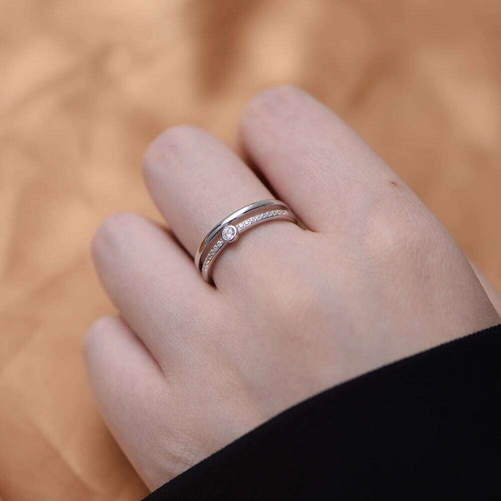 FULSUN Original Design Minimalist Single Stone Double Layer 925 Sterling Silver 14k Gold Plated Trend Ring for women XJ260130