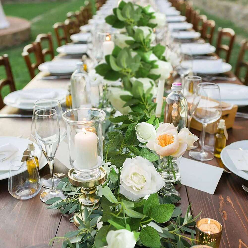 16 / 9Head White Garland Rose Flower String Vine Artificial Flowers for Wedding Arch Party Garden Craft Dcor Mariage Y260130