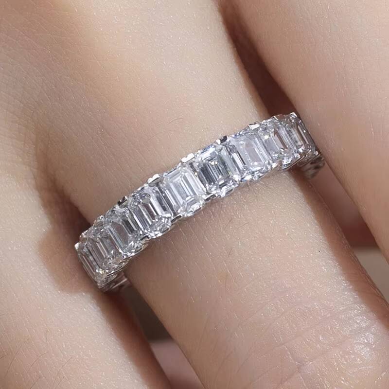 Messi Jewelry Custom Jewelry MSR-1240 18K White Gold Emerald Cut Lab Grown Diamond Eternity Rings