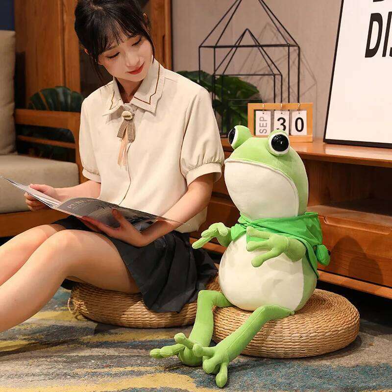 Kawaii Cloak Frog Plush Toy Soft Stuffed Animal Lovely Hat Big Eyes Anime Doll Baby Hug Pillow Children Boy Birthday Gifts Y260128