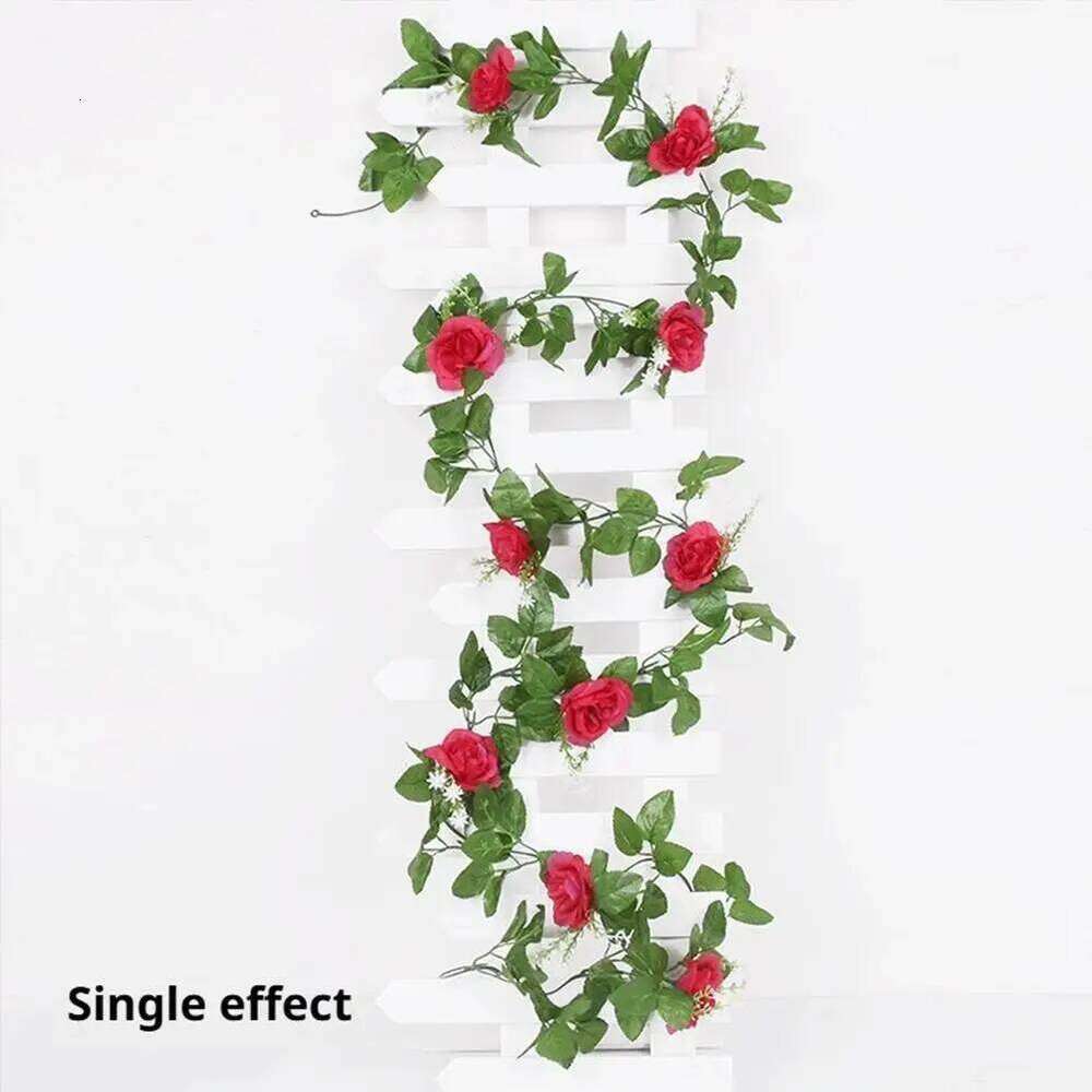 2.2M Artificial Rose Vine with Blooms White pink Faux Floral Hanging Decor for Wedding Indoor Durable Plastic Plant W260130