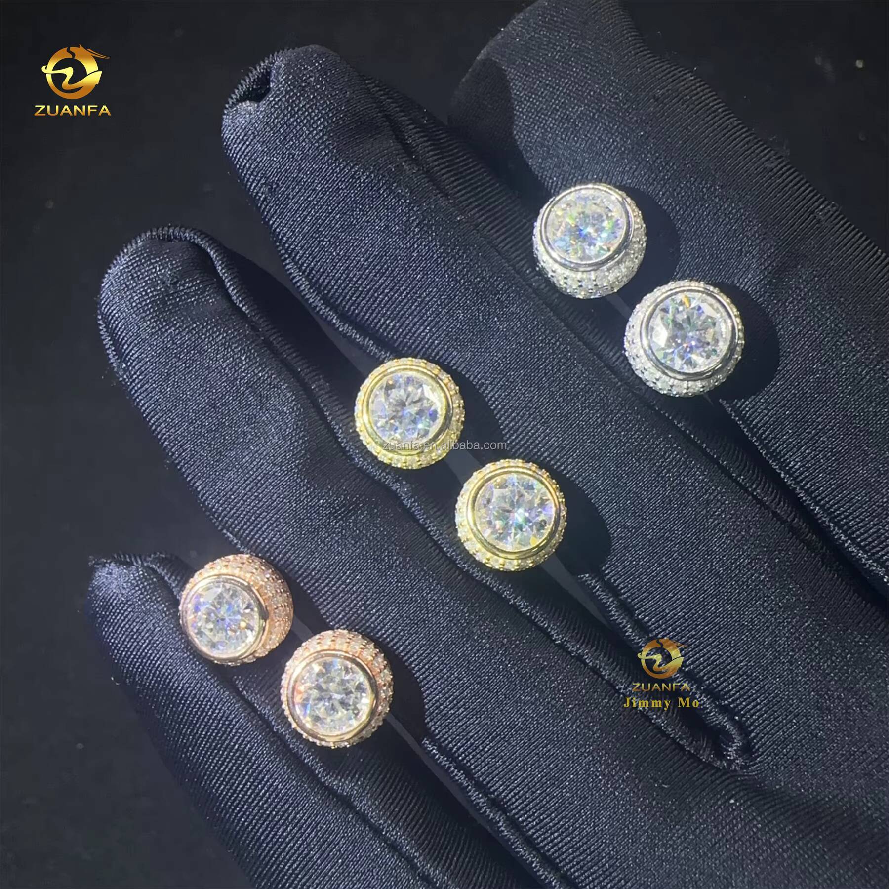 Elegant Style GRA Certificate Hip Hop Earring Circle Crescent Shape Fashion Iced Out Moissanite Diamond VVS1 Stud Earrings Man