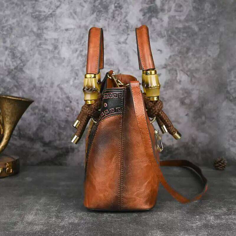 MOTAORA Bamboo Handle Tote Bag For Women Large Capacity Embossed Leather Crossbody Purse Vintage Handbag With Adjustable Strap KABAHEBINGJUE