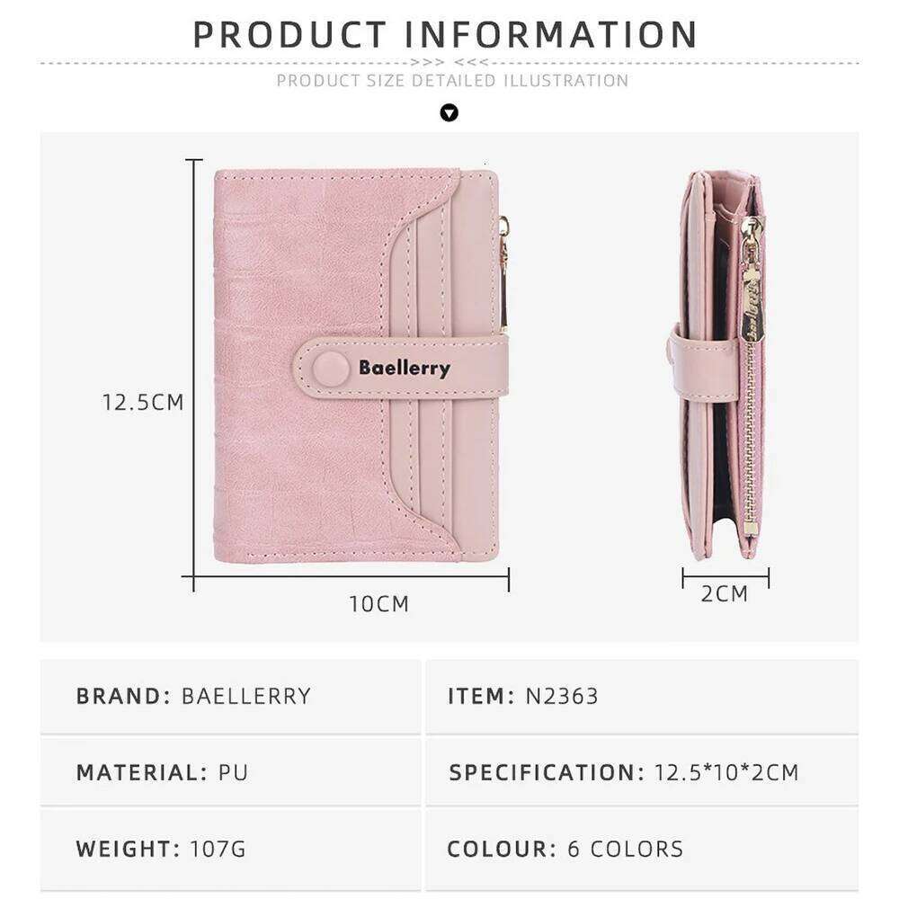 Compact Baellerry Women Wallet Short with RFID Shield 4 Card Slots, Zipper Closure - Christmas Stocking Stuffer Z260130