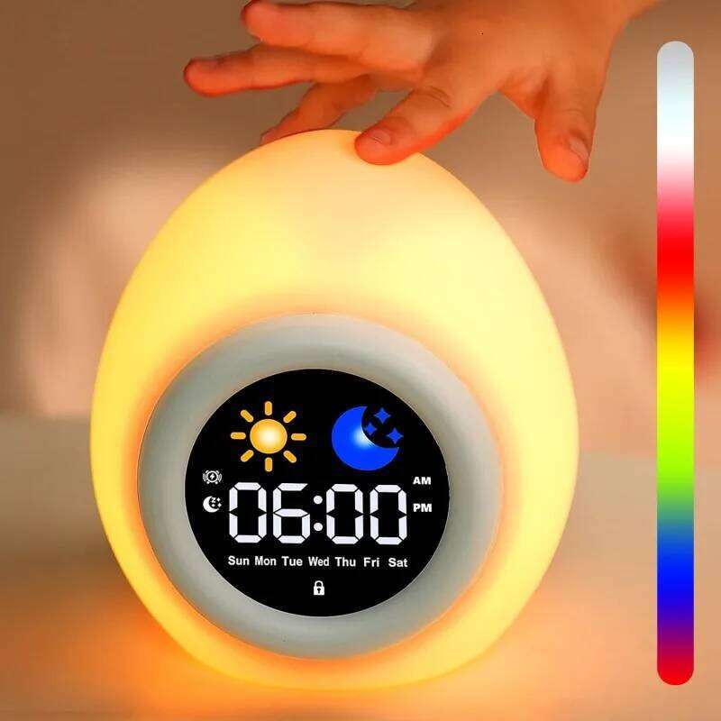 Alarm Kids Sleep Training Clock with 6 White Noise Sound Machine Cute Touch Night Light for Children Bedroom W260130