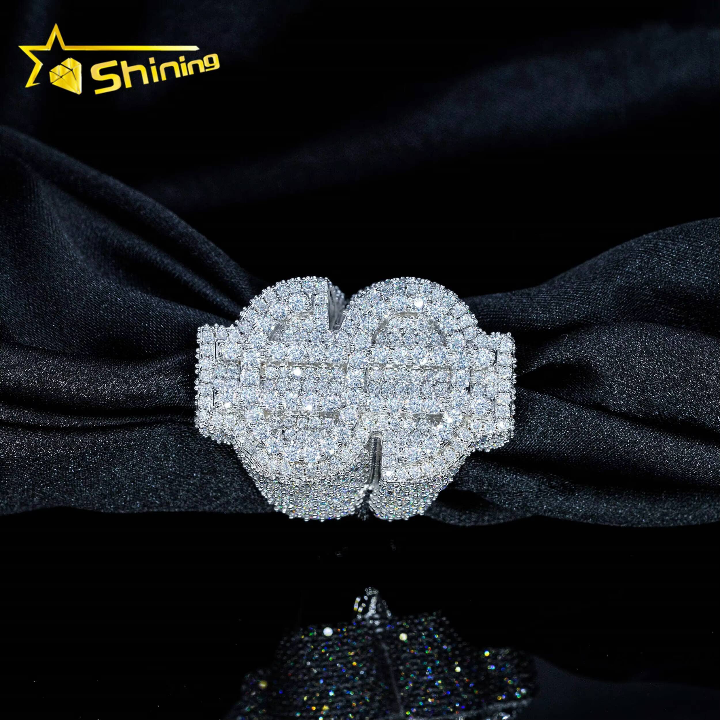 Pass Diamond Tester 925 Silver White Gold Plated VVS Diamond Hip Hop Iced Out Jewelry Diamond Moissanite Men Ring