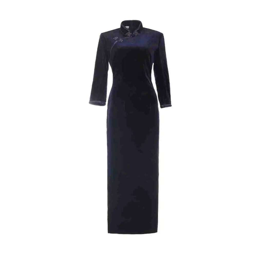 Women Flocking Cheongsam Improved Winter Plus Size Dress Chinese Style Evening Dresses Show Long Qipao Costume 4 Color