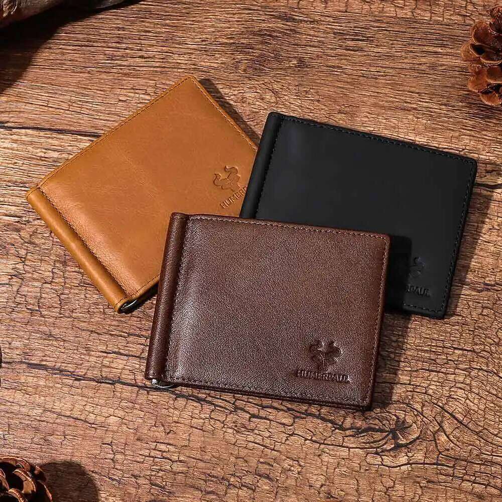 Ultra-thin Men's Clip Wallet Vintage Genuine Leather Bifold Card Holder Mini High Quality Male Money Purse Cartera Z260130
