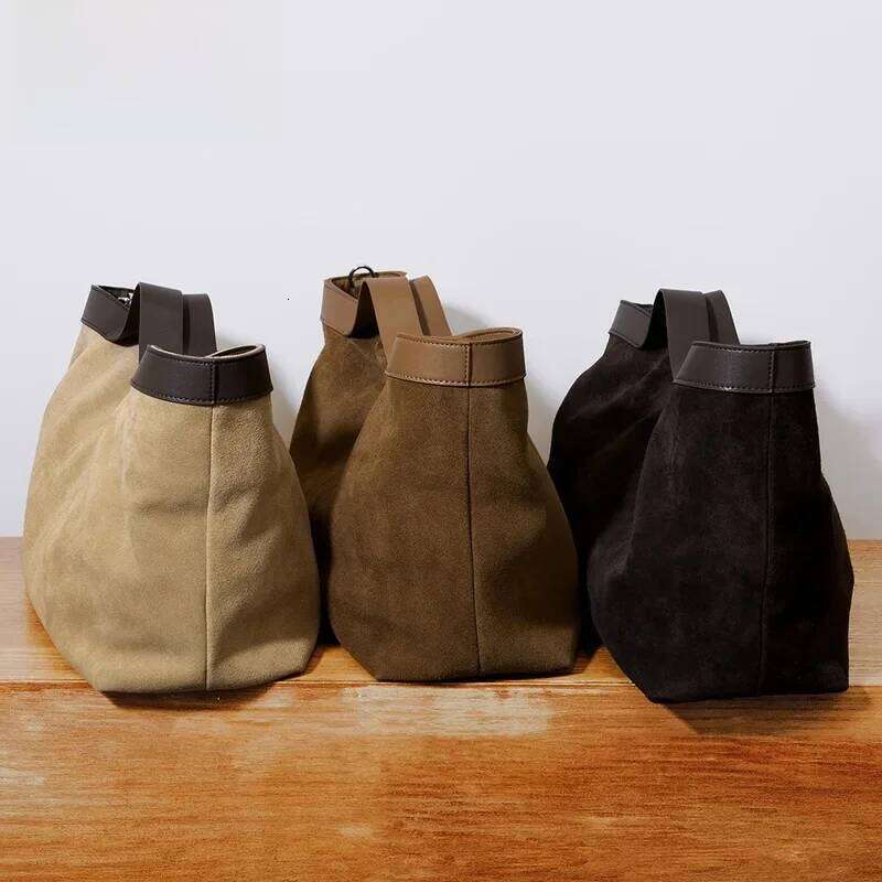 Winter New Suede Big Tote Women Matte Cowhide Leather Handbag Oversized Shoulder Bowling Shopper Purse Luxury Design