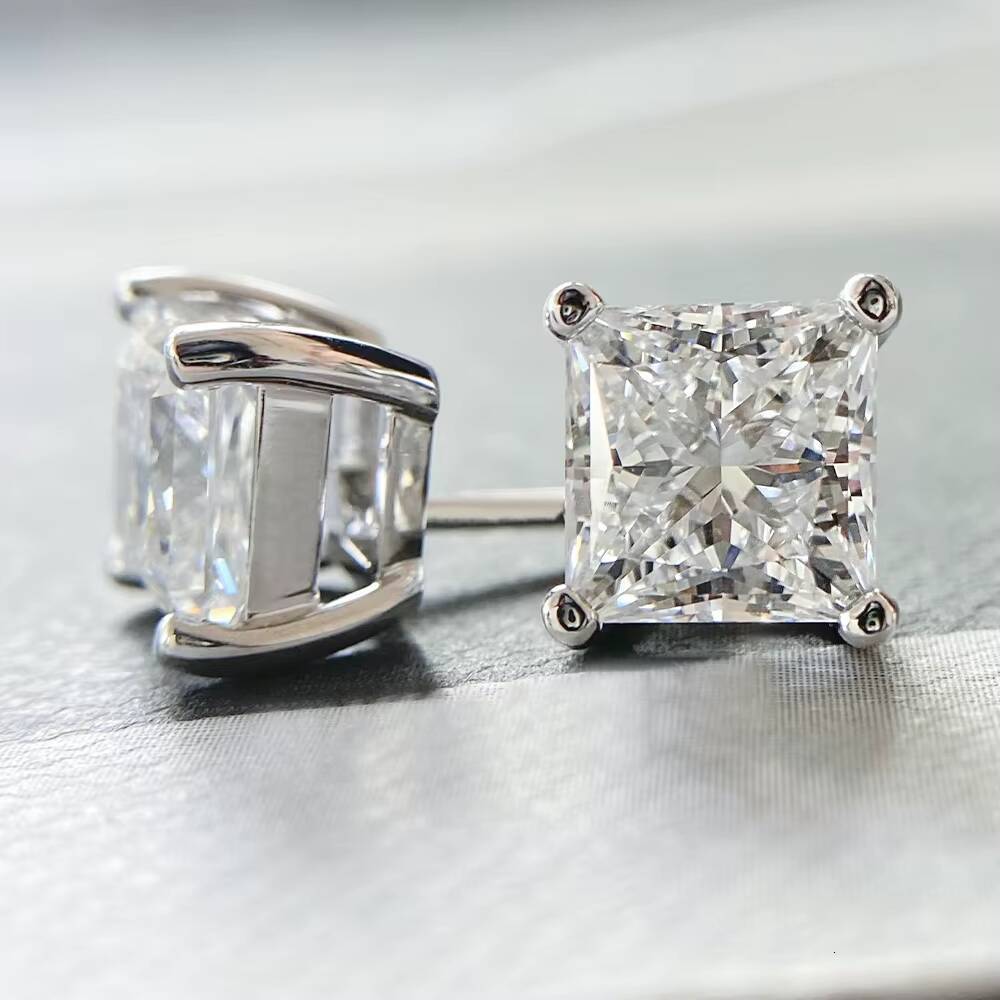 IGI Certificate 05ct 14K White Solid Gold Princess Cut Lab Grown Diamonds Stub Earrings for Women