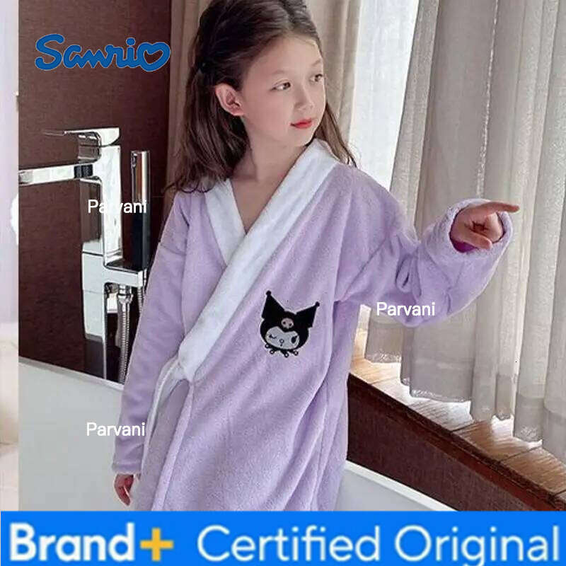 Sanrio Hello Kitty Girl Cartoon Coral Velvet Robe Princess Kawaii Water Uptake Shower Bath Towel Loose Long Sleeves Pajamas New H260130