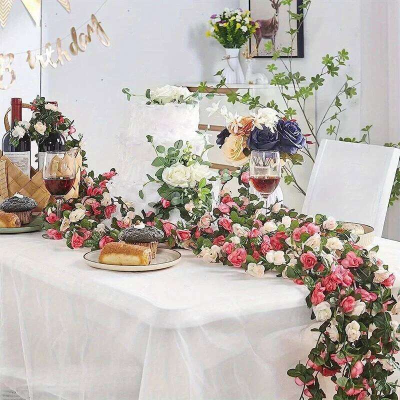 250CM Artificial Rose Flowers for Wedding Home Room Decoration Autumn Garden Outdoor Arch Christmas Rattan DIY Fake Plants Vine Y260130