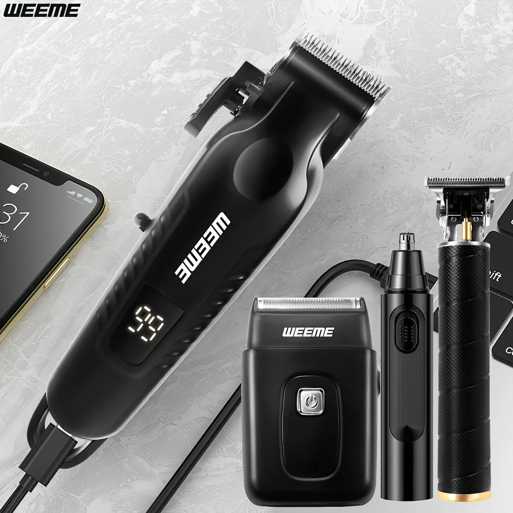 WEEME 4 in 1 Men Grooming Kit LCD Display USB Rechargeable Hair Clipper Beard Trimmer Nose Trimmer T-Blade Shaver Gift for Dad 260129