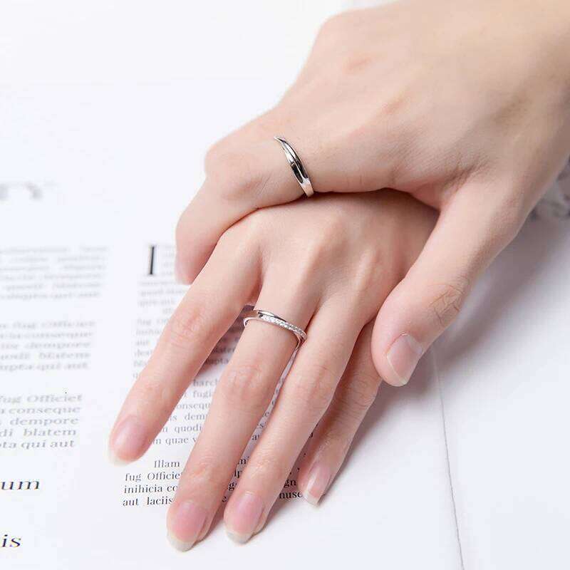 Modian Romantic Engagement Couple Rings for Men and Women 925 Sterling Silver Shiny Clear CZ Glossy Line A Pair Ring Jewelry XJ260130