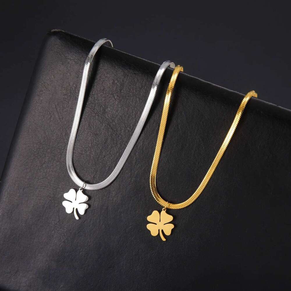 Skyrim Four Leaf Clover Necklace Stainless Steel Gold Color Snake Chain Choker for Women Girls Fashion Jewelry Wholesale