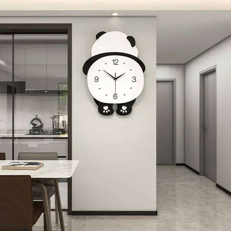 Panda Cartoon Acrylic Swing Mounted Clocks Restaurant Living Room Bedroom Wall Decoration Simplicity Originality Home Decor W260130