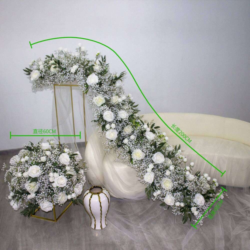 Custom Baby Breath Rose Row Wedding Backdrop Arch Arrangement Party Centerpieces Ball Event Table Flower Runner Y260130