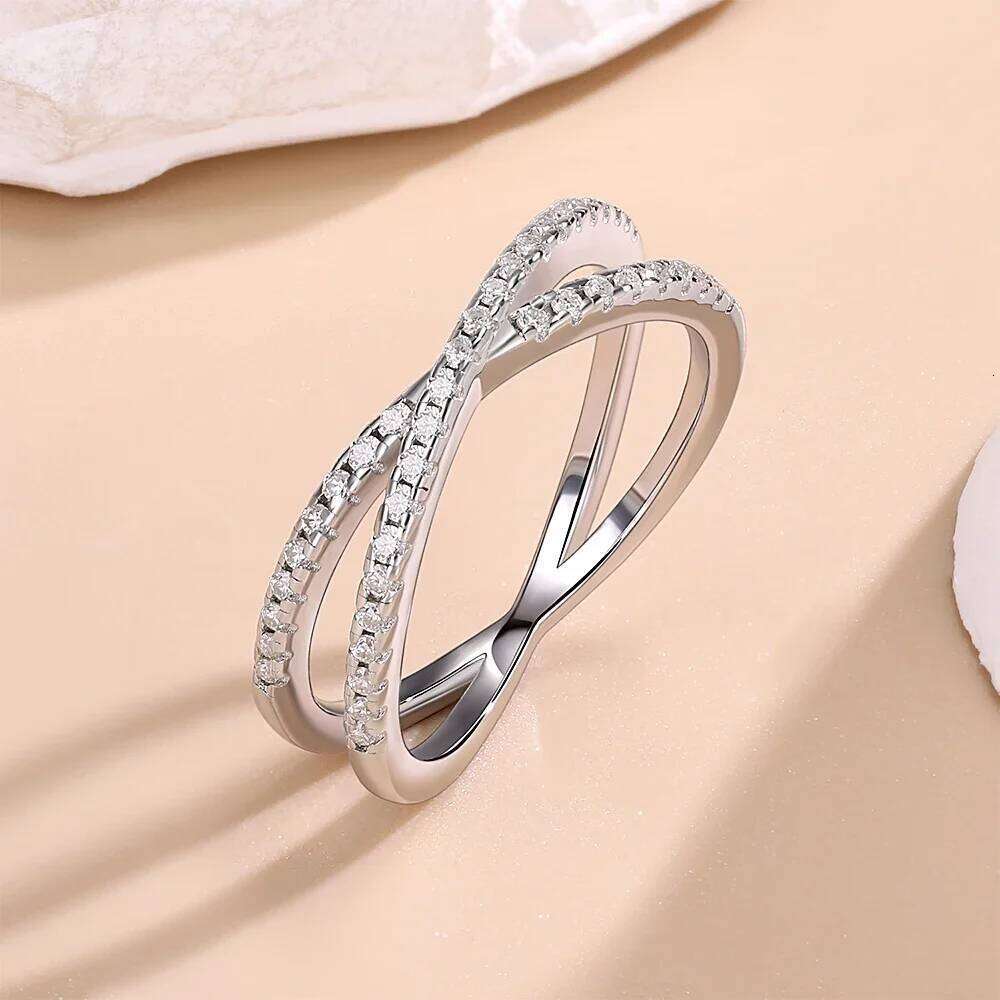 M-JAJA Moissanite X Cross Rings D Color VVS1 Lab Diamond Wedding Band for Women Promise Engagement 925 Sterling Silver Ring XJ260130
