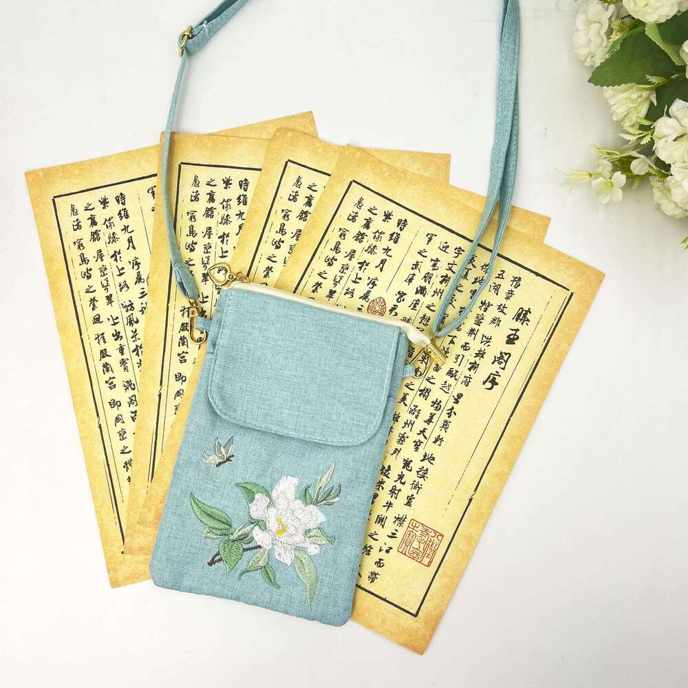 New Zipper Phone Double Layer Anti-Lost Crossbody Chinese Style Embroidery Small Bag Macaron Color Series MASA