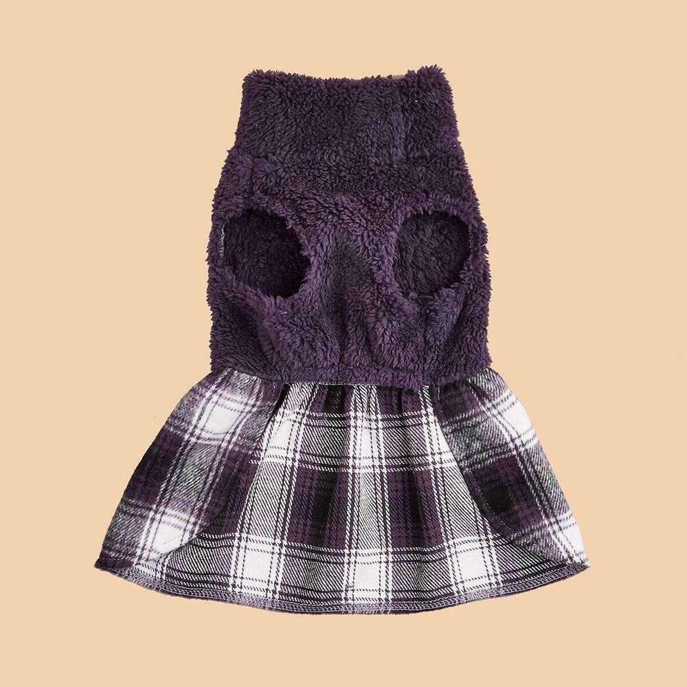 Dog Dress Small Warm Costume Plaid Printed Puppy with Doggie Pet Clothes Bowknot Apparel for Dogs Cats Daily Wear H260129