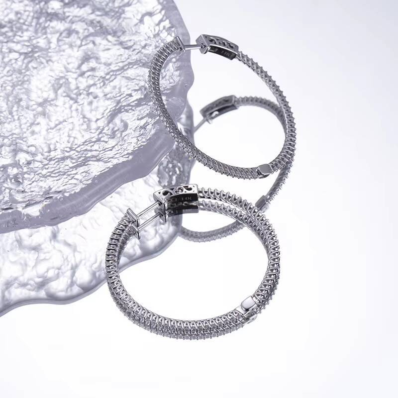 Messi Jewelry Diamond Jewelry MSE-581 14K Solid White Gold Lab Diamond Hoop Earrings Girls Present