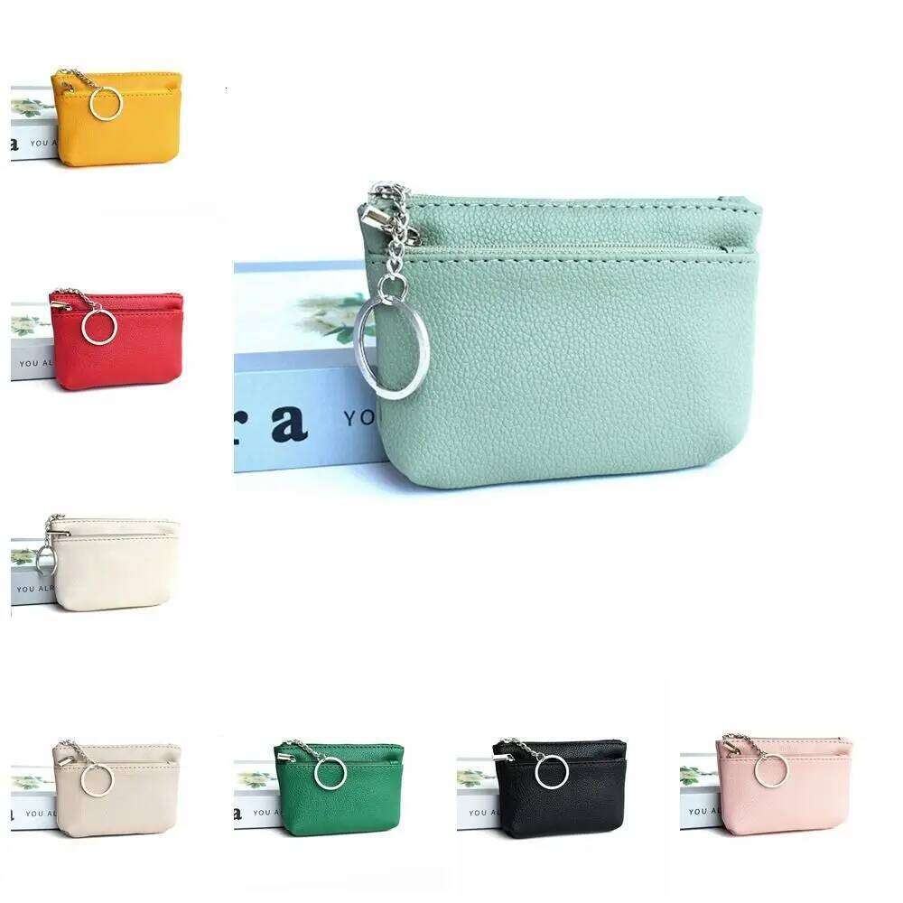 Zipper PU Leather Coin Credit Holder Pure Color Mini Change Purse Card Pocket with Key Ring Short Wallet Outdoor Z260130