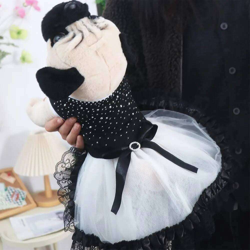 Beautiful Black-white Glitter Bow Skirt Diamond Formal Skirts with Lace Trim Dot Tutu Dog Dress Photo Prop H260130