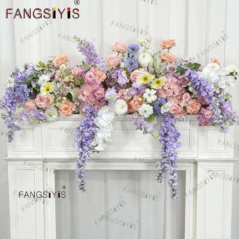Purple pink Rose Wisteria Hang Flower Row Arrangement Wedding Backdrop Stage photography Deco Event Aisle Floor Floral Sign prop W260130