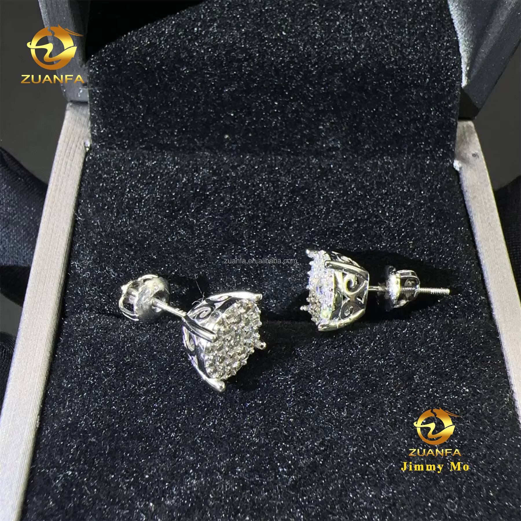 2025 New Arrivals Bulk Stock Best Selling Drop Shipping Men Iced Out Hip Hop Sterling Silver 925 Moissanite Stud Earrings Men