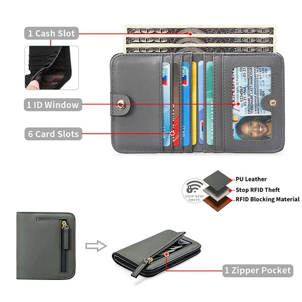 Small Wallet for Women, Slim Bifold Credit Card Holder, Compact RFID Blocking Cash Wallet, Billfolds Thin Leather Zipper Pocket, Z260130