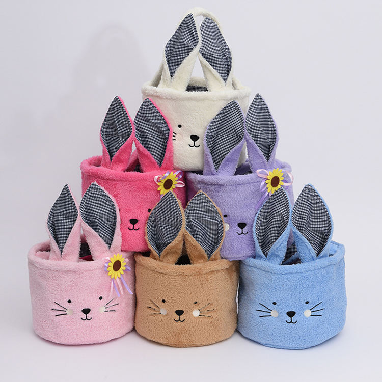 Plush Easter Bunny Basket Fur Easter Basket Cute Ear Kids Candy Color Easter Bucket WLL2576