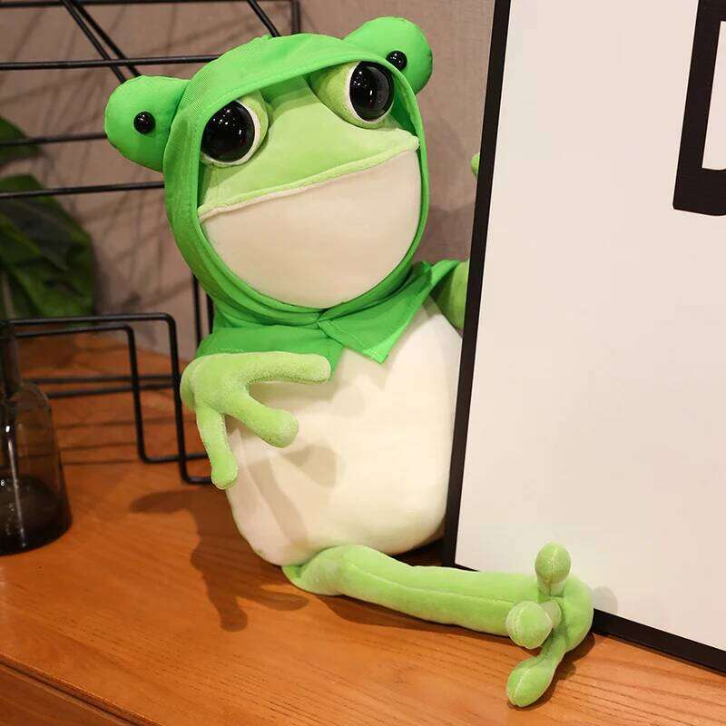 Kawaii Cloak Frog Plush Toy Soft Stuffed Animal Lovely Hat Big Eyes Anime Doll Baby Hug Pillow Children Boy Birthday Gifts Y260128