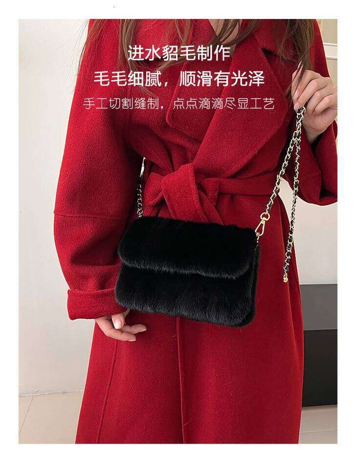 Real Mink Fur For Women Winter Luxury Handbags Crossbody Single Shoulder Bag Evening Bags Ladies Fluffy Handbag
