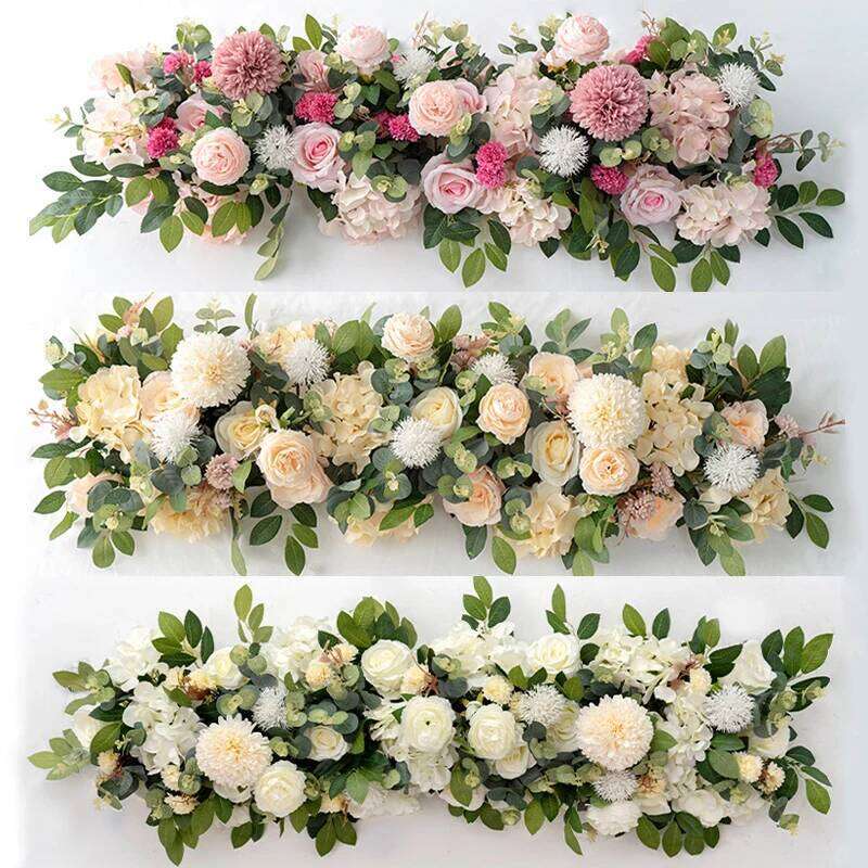 100cm Luxury White Rose Artificial Flower Row Wedding Table Centerpiece Flowers Backdrop Wall Arches Decor Party Stage Floral Y260130