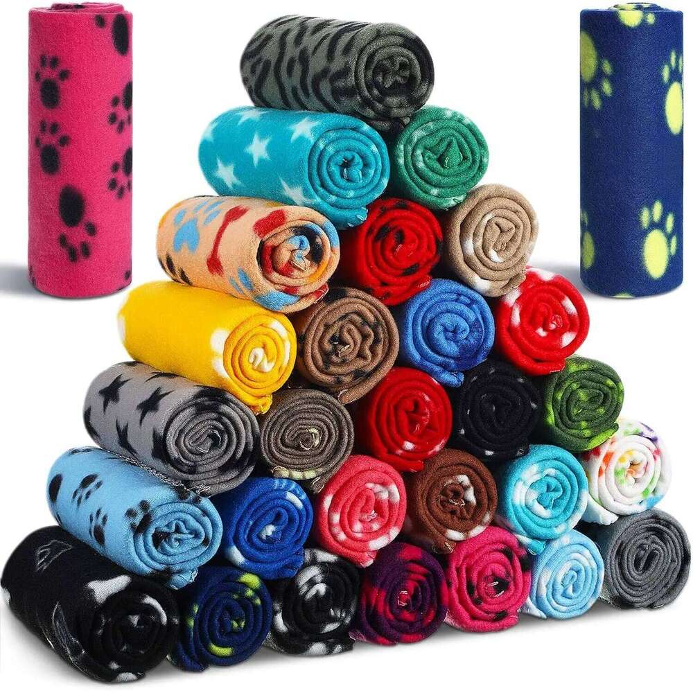 EFF 28-Piece Fleece Pet Blankets Set, Soft Warm Paw Print Sleep Mats for Dogs Cats, 27.5x39.3 Inch 26W01130