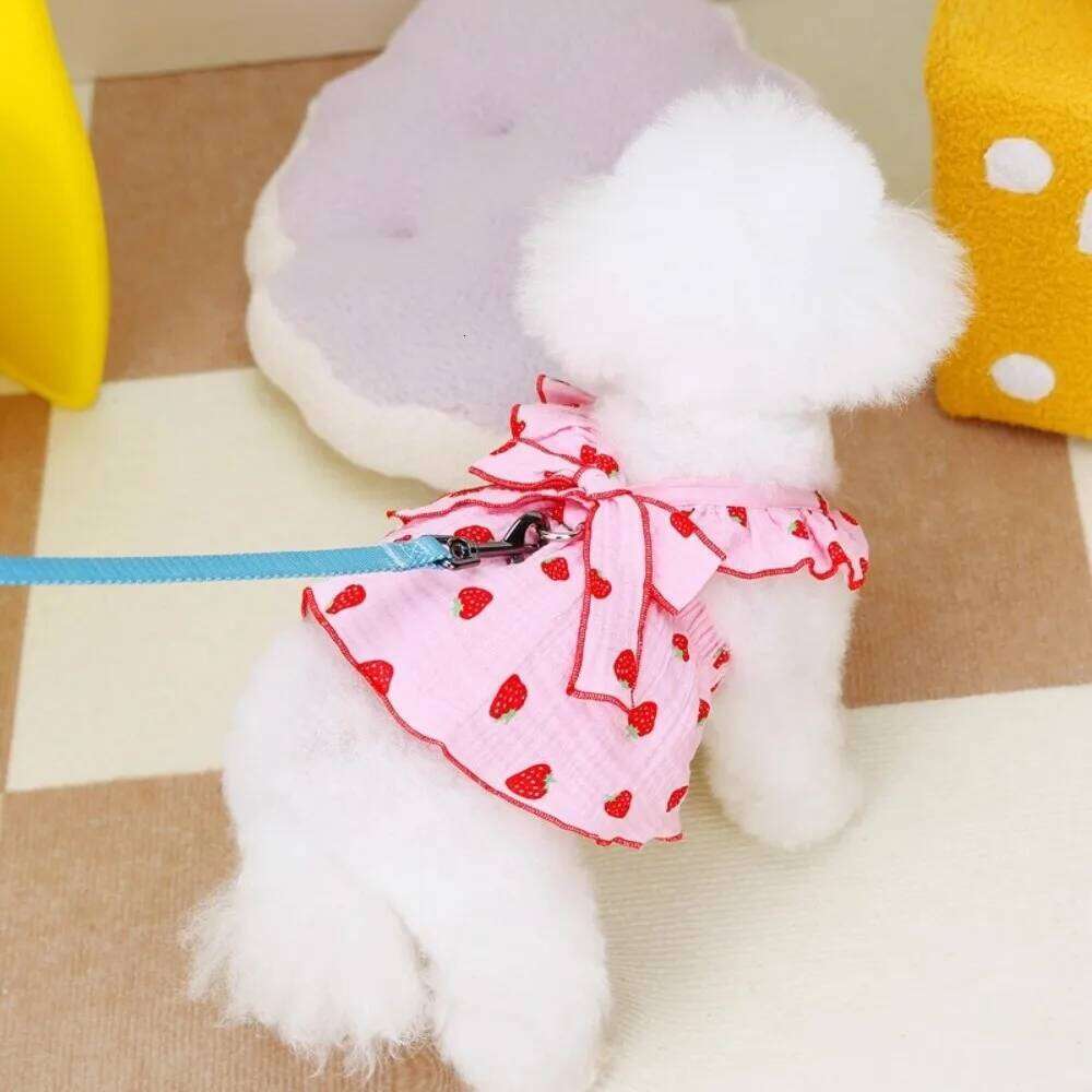 Cute Strawberry Print Dress Chihuahua Clothing Sweet Summer Puppy Skirt Bow Cool Dog Clothes Pet Supplies H260129